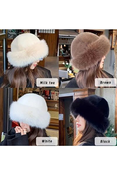 Betülce Trend Triangle Black Plush Fur Heart Hat