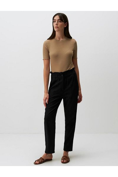 Jimmy Key Black High Waist Elastic Waist Linen Trousers