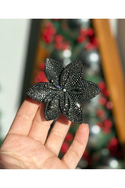QUEEN AKSESUAR Luxury Crystal Stone Black Star Flower Lotus Flower Birthday Invitation Christmas Special Occasion Side Buckle