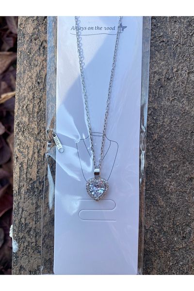 Stoneday Women's Stainless Steel Silver Stone Heart Necklace