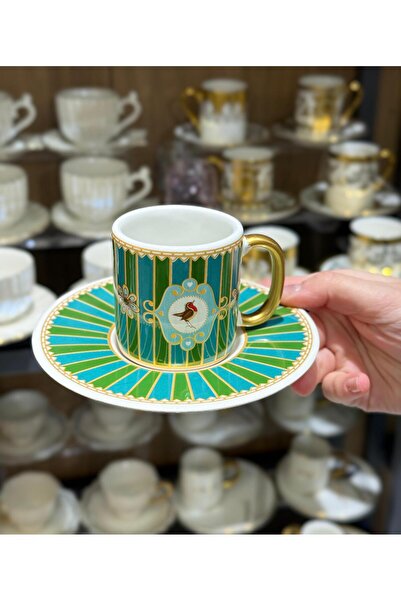 Onedekor Set of 6 Royal Green Bird Coffee Cups