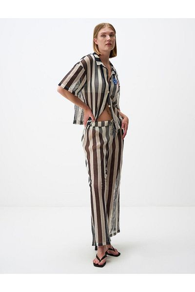 Jimmy Key High Waist Dark Blue Striped Openwork Trousers