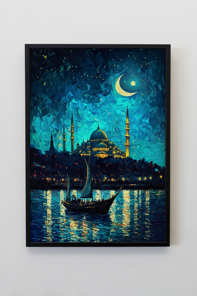 illustroworks Istanbul Akşamı - Çerçevesiz Özgün Tasarım Tablo Poster Duvar T...