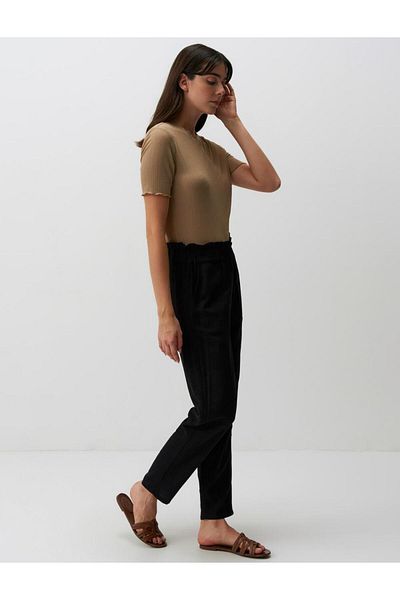 Jimmy Key Black High Waist Elastic Waist Linen Trousers