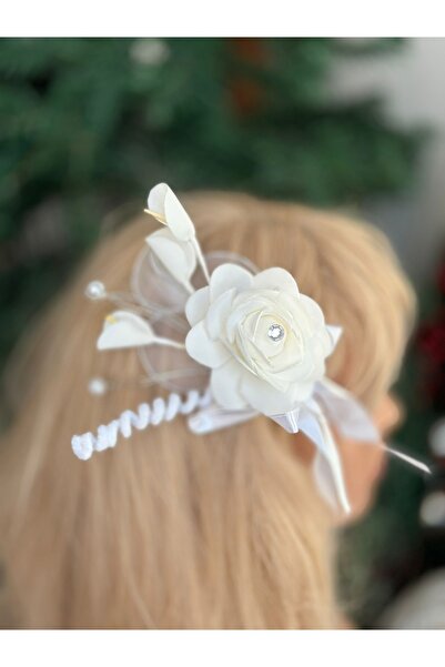 QUEEN AKSESUAR Logodnă de mireasă cu perle de design alb - frunză florală mar...