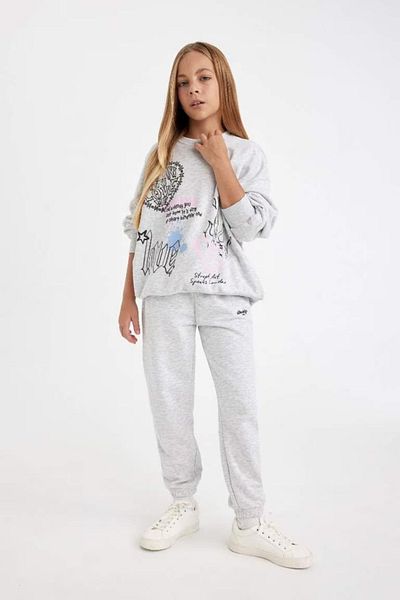 DeFacto Κοριτσίστικο εμπριμέ ελαστικό γκρι Jogger Sweatpants στη μέση D0733a824au