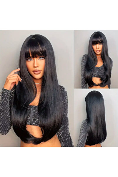 Fenomen Peruk Medikal Siyah Düz Perçemli Peruk A+++ Kalite