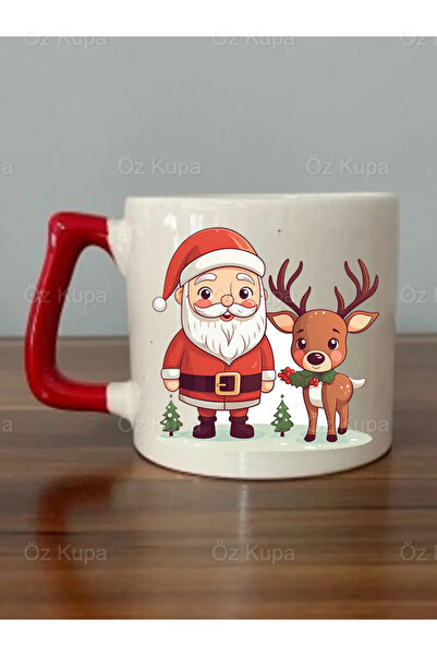 Mio Life كوب هدية عيد الميلاد للعام الجديد مع صورة سانتا كلوز بمقبض أحمر