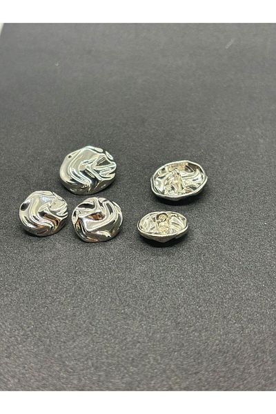 BEİLYS COSMETİCS & ACCESSORY Special Design Rope Detail Silver Button Set 5 Pieces (2 Large 3 Small)