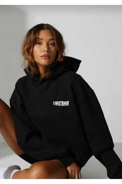 BUY CENTER Unisex Women's Black Printed Hooded Sweatshirt
