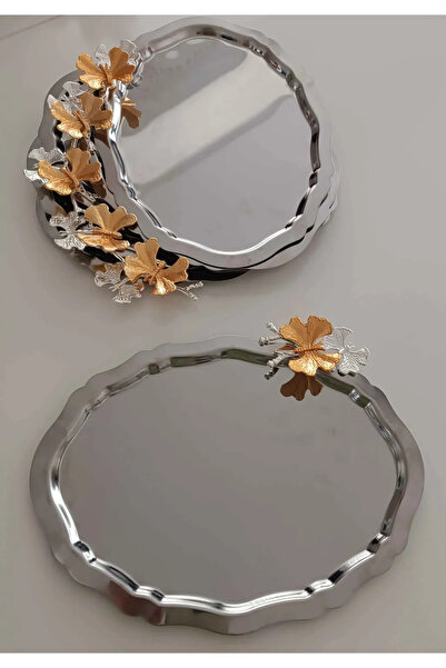 Elzemm store 6 قطع صينية بيضاوية من الفولاذ المقاوم للصدأ مع فراشة - 20*25 سم