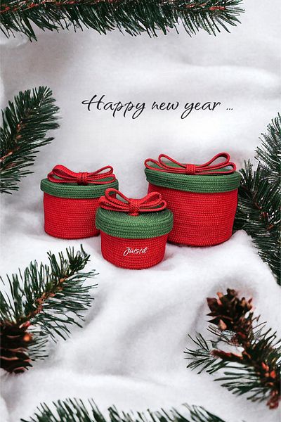 evdeucuz New Year's Concept 3-Piece Decorative Basket, Gift Box, Christmas Decor