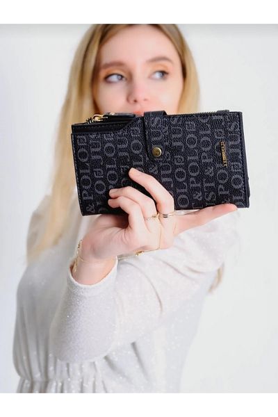 Just Polo محفظة نسائية سوداء مكونة من 27 حجرة