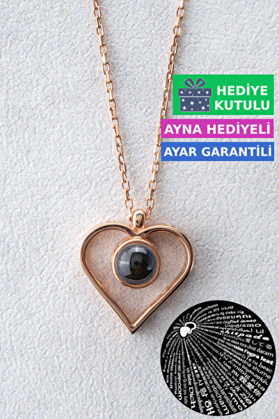 Jewelmim Yüz 100 Dilde Seni Seviyorum Yazan 18 Ayar Rose Altın Kaplama 925 Ay...