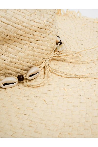 Jimmy Key Dark Beige Straw Hat with Sea Shells