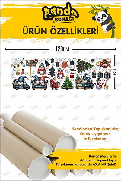 PANDA SOKAĞI Sevimli Yılbaşı ve Arabadaki Cüceler Yeni Yıl Hediyesi Cam Duvar Sticker Seti