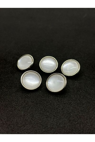 BEİLYS COSMETİCS & ACCESSORY Metal Framed Mother of Pearl Plated Button 1.5cm. 5 Pieces