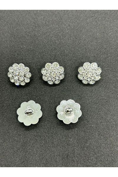 BEİLYS COSMETİCS & ACCESSORY Special Design Silver Case Flower Pattern Stone Button 5 Pieces (1,5 cm)