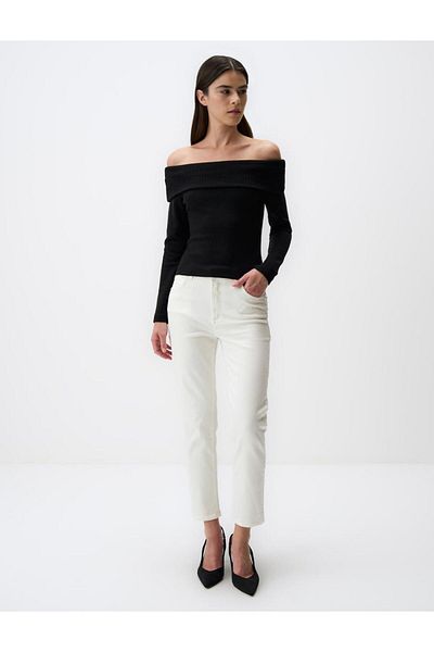 Jimmy Key Black Off-The-Shoulder Basic Short Blouse