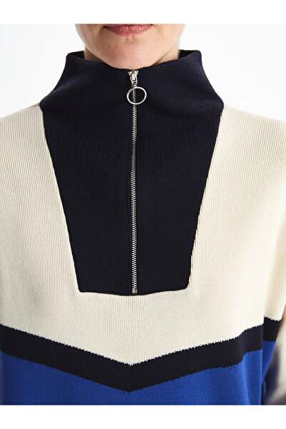 LC Waikiki Women's Knitwear Tunic with Stand Collar Color Block