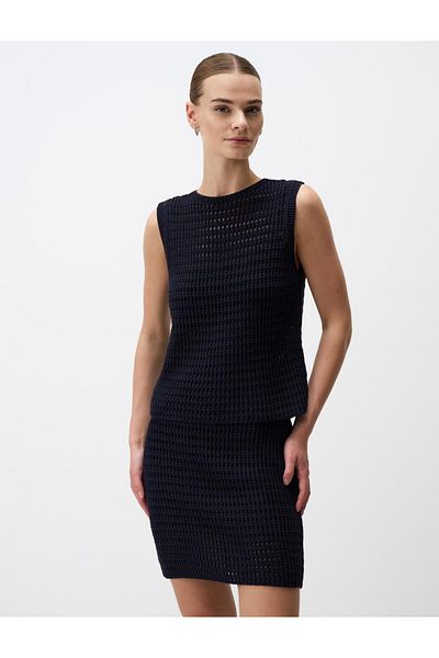 Jimmy Key Navy Blue Low Waist Openwork Mini Skirt