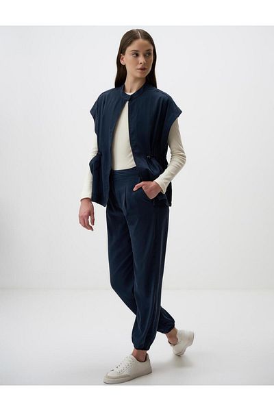 Jimmy Key Navy Blue Narrow Leg Normal Waist Gabardine Trousers with Cargo Pockets
