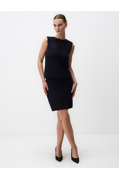 Jimmy Key Navy Blue Low Waist Openwork Mini Skirt