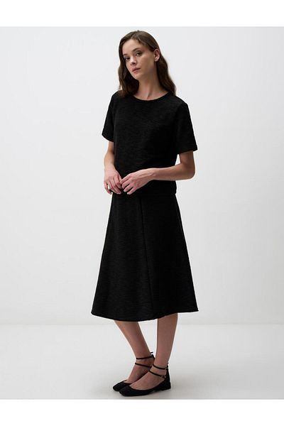 Jimmy Key Black High Waist Relaxed Fit Knitted Midi Skirt