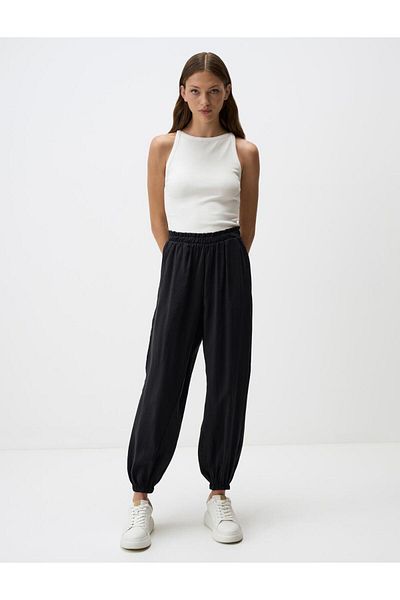 Jimmy Key Black Elastic Waist Skinny Trousers with Pockets