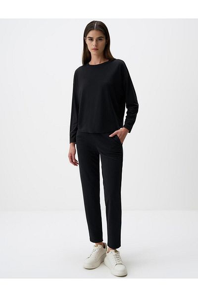 Jimmy Key Black Straight Cut Regular Leg High Waist Knitted Trousers