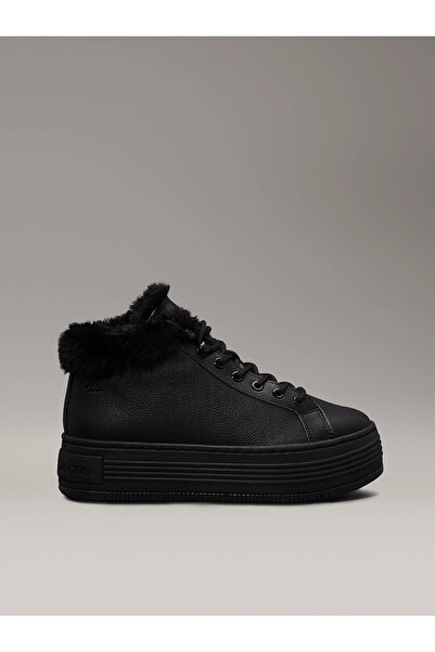 Calvin Klein Black Sneaker - Women's Low Lace-Up with Ankle Fur Yw0Yw01590-0Gj
