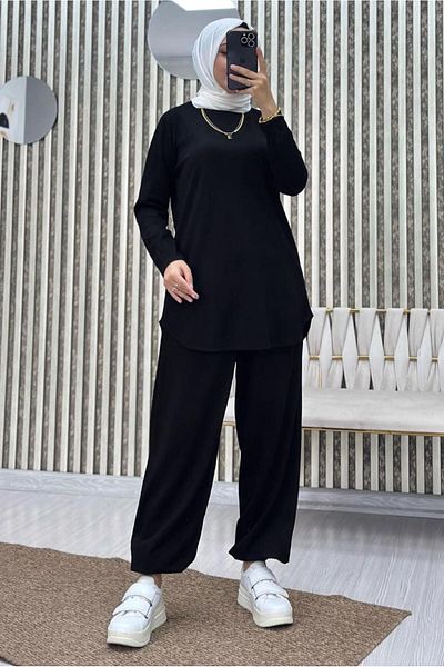 TRENDTESETTÜR Women's Black Set - Elastic Waist Trousers, t 5690