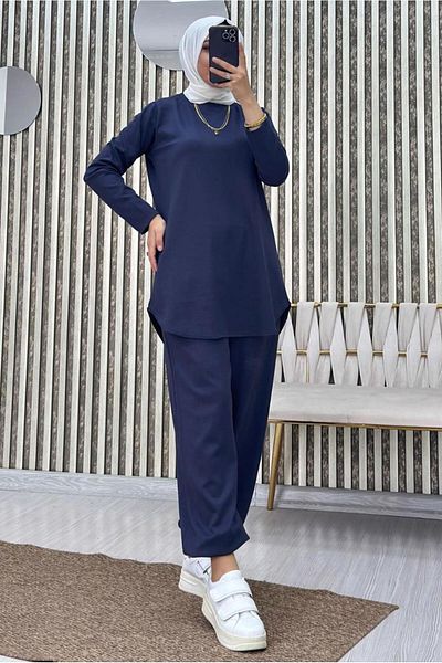 TRENDTESETTÜR Γυναικείο Σετ Navy Blue - Παντελόνι με ελαστική μέση T 5690