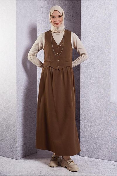 TRENDTESETTÜR Women's Set with Brown Vest and Skirt - t 3637