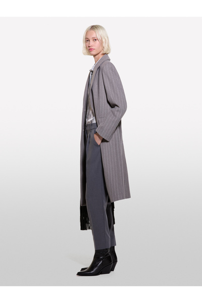 Sisley Women's Dark Gray Wool Blended Front Pleated Regular Waist Pants