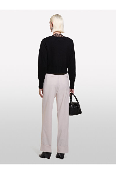 Sisley Women's Champagne Wool Blended Curly Leg Regular Waist Pants