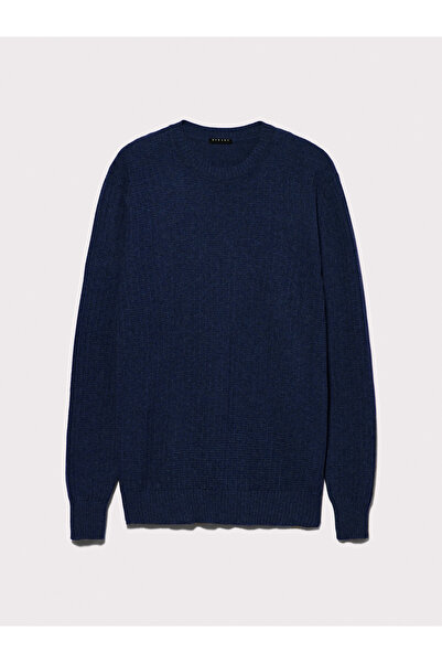 Sisley Ανδρικό πουλόβερ με λαιμόκοψη σε μπλε ναυτικό χρώμα, μείγμα από μαλλί, κανονική εφαρμογή