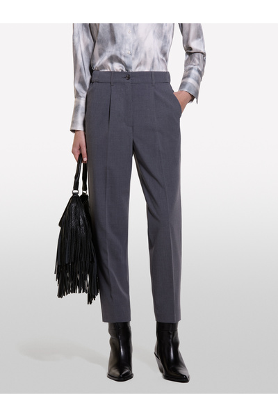 Sisley Women's Dark Gray Wool Blended Front Pleated Regular Waist Pants