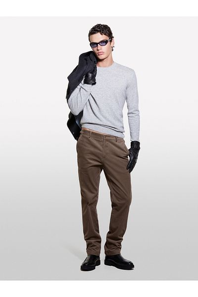 Sisley Men's Gray Melange Cashmere Blended Crew Neck Sweater
