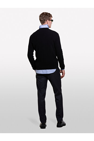 Sisley Ανδρικό πουλόβερ μαύρο μάλλινο με λαιμόκοψη