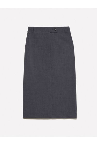 Sisley Women's Dark Gray Wool Blended Midi Skirt with Slit Back