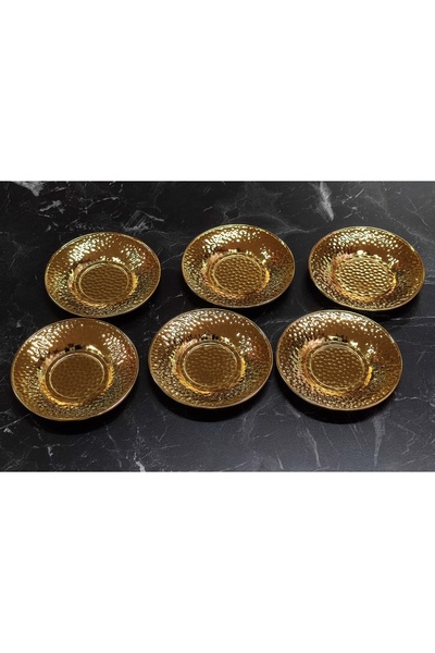 göksanmutfak Altın Renk Metal Çay Tabağı Seti Şık ve Dayanıklı 6lı 12 cm
