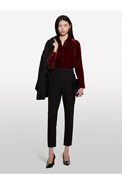 Sisley Γυναικείο μαύρο παντελόνι με ψηλόμεσο κορδόνι με λεπτομέρεια με σκίσιμο στο πόδι