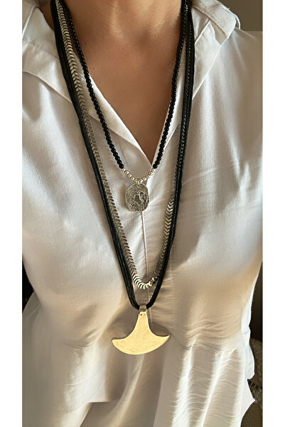 by özllem طقم أسود طويل بتصميم 3 قلادات