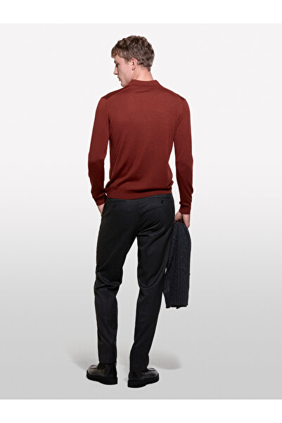 Sisley Men's Burgundy Wool Blended Regular Fit Long Sleeve Polo Neck T-Shirt