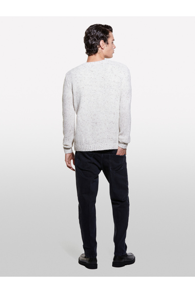 Sisley Men's Beige Wool Blended Regular Fit Ribbing Crew Neck Sweater