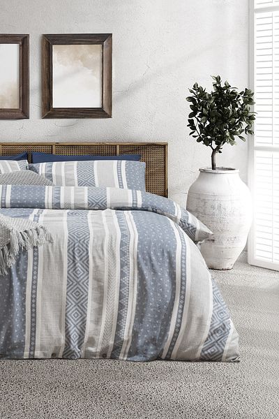 Madame Coco Semnoz Single Jacquard Duvet Cover Set - Grey/Navy