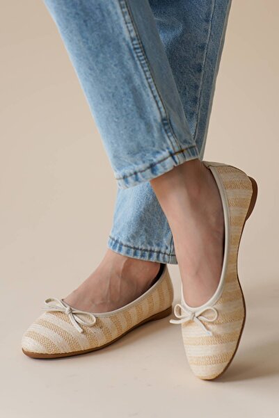 Lizzu Ženske slamnate cipele bež boje Baletanke - Obične Giorna