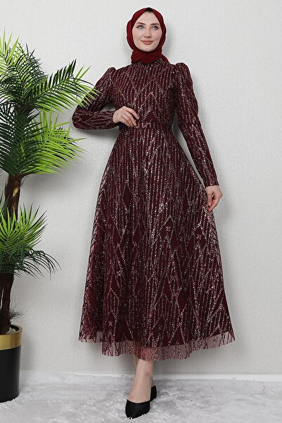 GİYZAMİLA Elisa Tesettür Abiye Bordo