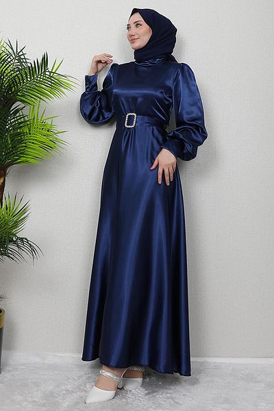 GİZ AGİYİM Μπλε ναυτικό φόρεμα Enise Hijab